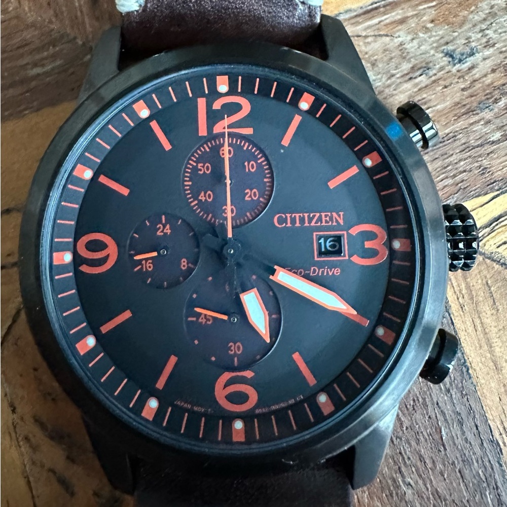 Citizen Men's Eco-Drive Brown Chronograph Calendar Leather Watch 43MM CA0745-11E